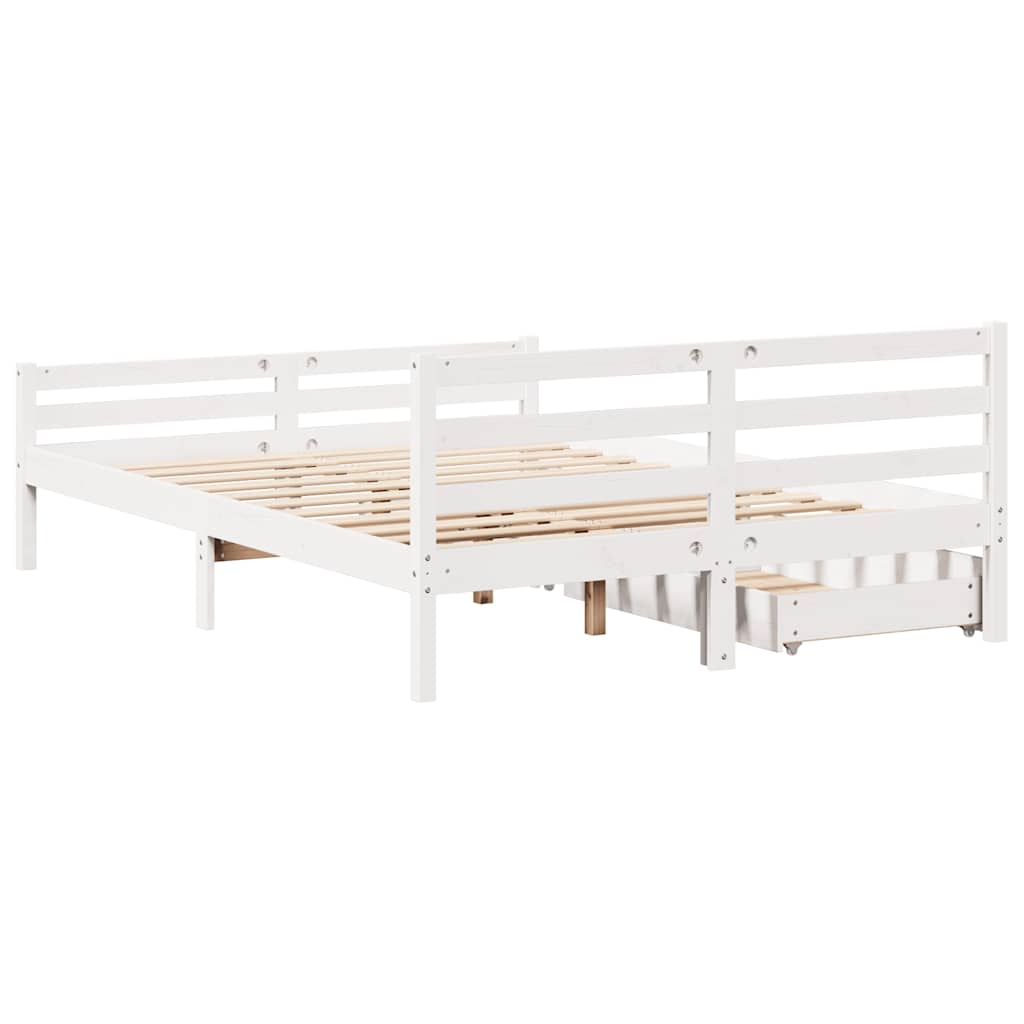 vidaXL Cadru de pat fără saltea, alb, 135x190 cm, lemn masiv de pin vidaXL Cadru de pat fără saltea, alb, 135x190 cm, lemn masiv de pin