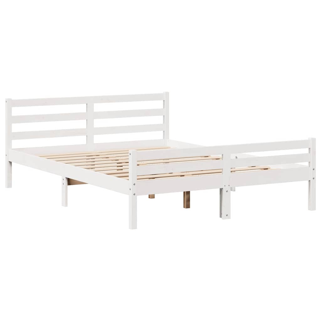 vidaXL Cadru de pat fără saltea, alb, 135x190 cm, lemn masiv de pin vidaXL Cadru de pat fără saltea, alb, 135x190 cm, lemn masiv de pin