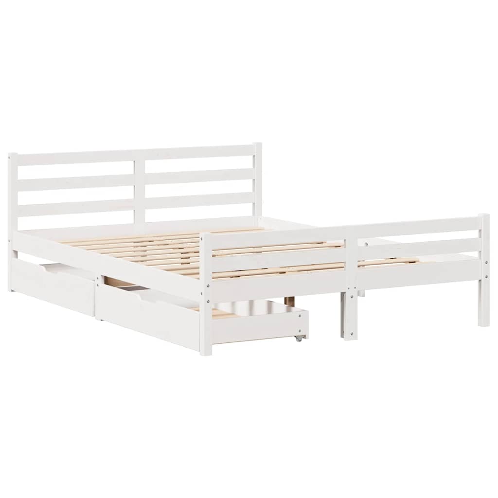 vidaXL Cadru de pat fără saltea, alb, 150x200 cm, lemn masiv pin vidaXL Cadru de pat fără saltea, alb, 150x200 cm, lemn masiv pin