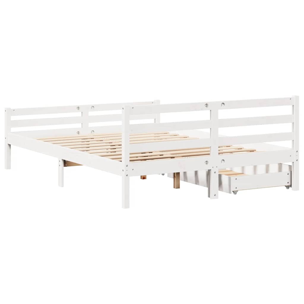 vidaXL Cadru de pat fără saltea, alb, 150x200 cm, lemn masiv pin vidaXL Cadru de pat fără saltea, alb, 150x200 cm, lemn masiv pin