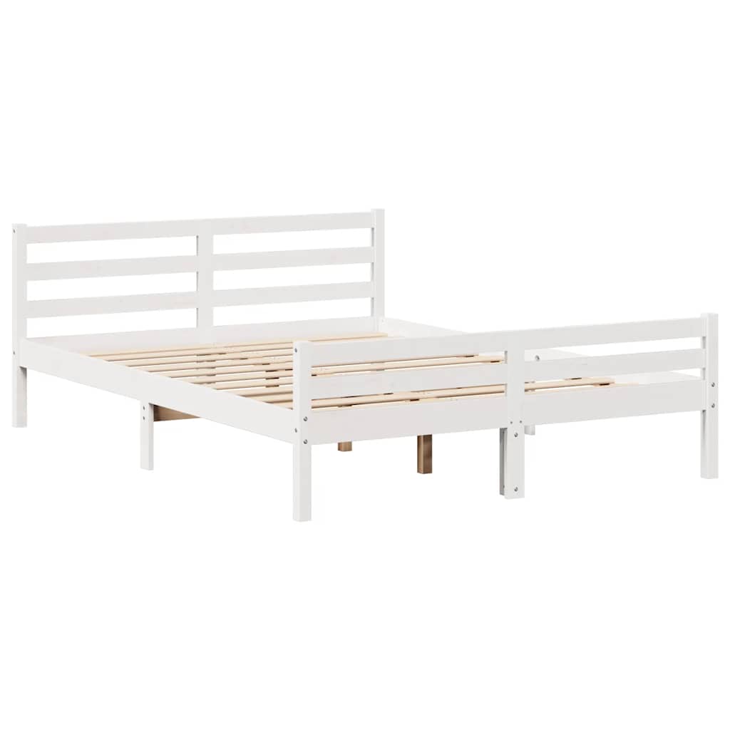 vidaXL Cadru de pat fără saltea, alb, 150x200 cm, lemn masiv pin vidaXL Cadru de pat fără saltea, alb, 150x200 cm, lemn masiv pin