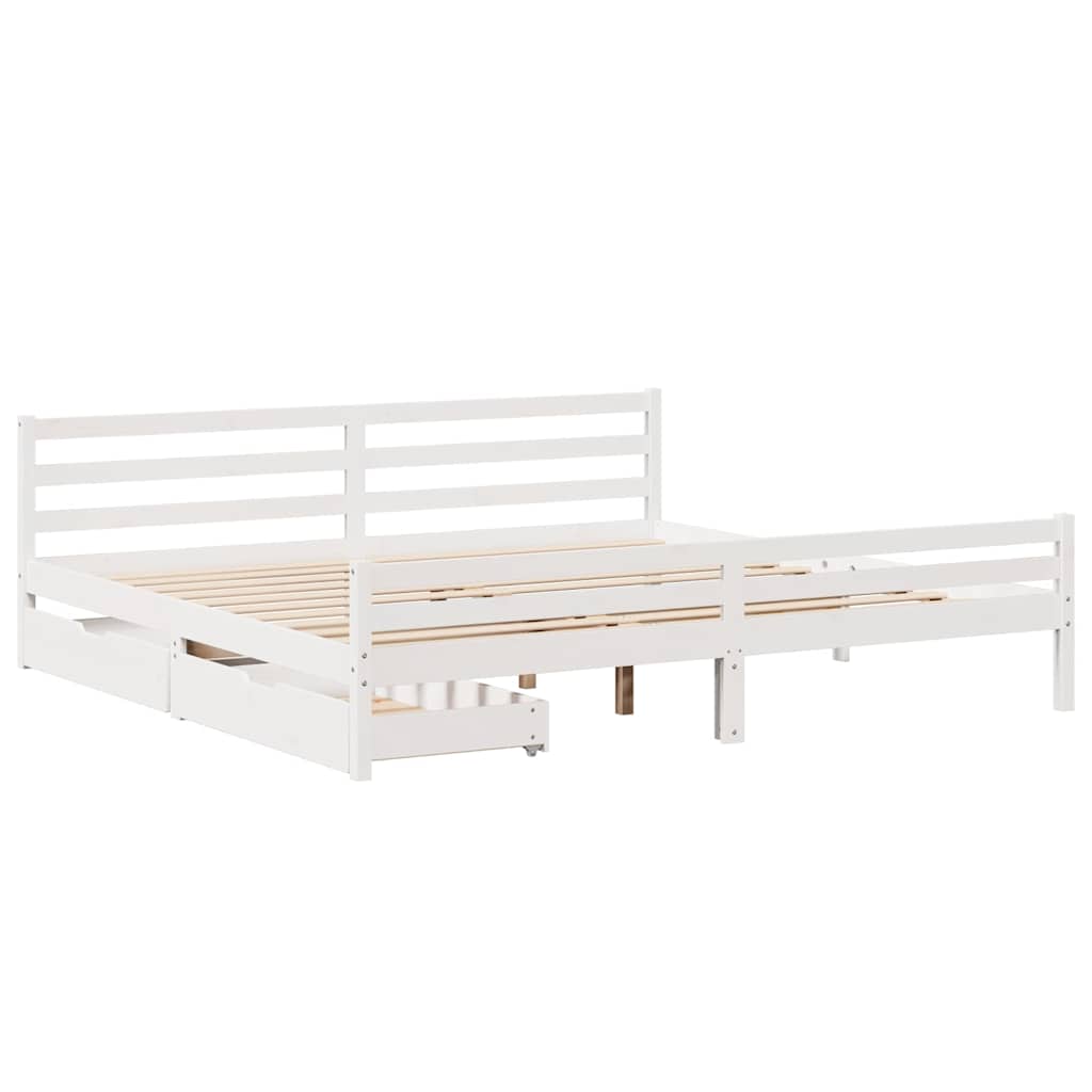 vidaXL Cadru de pat fără saltea, alb, 180x200 cm, lemn masiv pin
