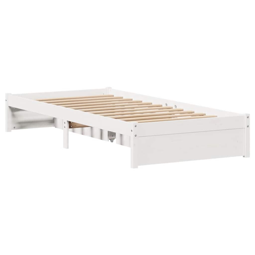 vidaXL Cadru de pat fără saltea, alb, 75x190 cm, lemn masiv de pin