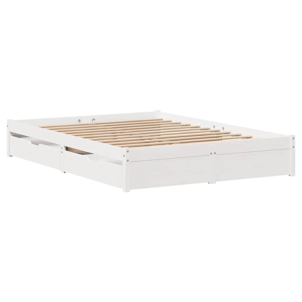 vidaXL Cadru de pat fără saltea, alb, 140x190 cm, lemn masiv de pin