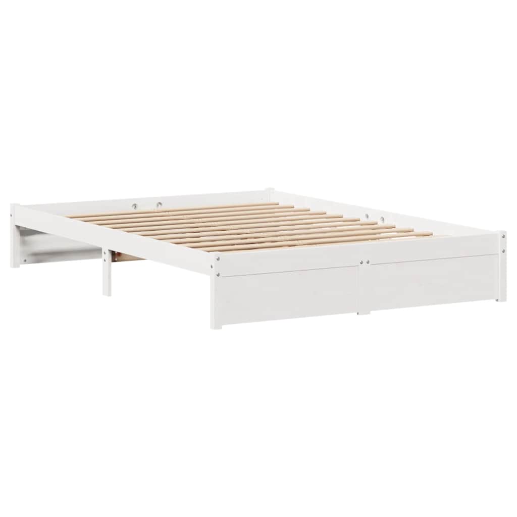 vidaXL Cadru de pat fără saltea, alb, 140x190 cm, lemn masiv de pin