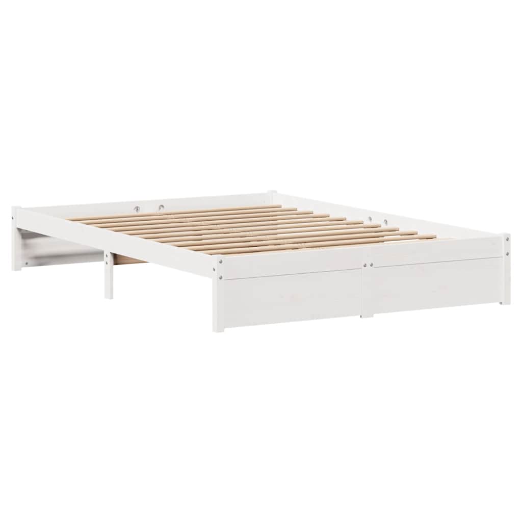 vidaXL Cadru de pat fără saltea, alb, 140x190 cm, lemn masiv de pin