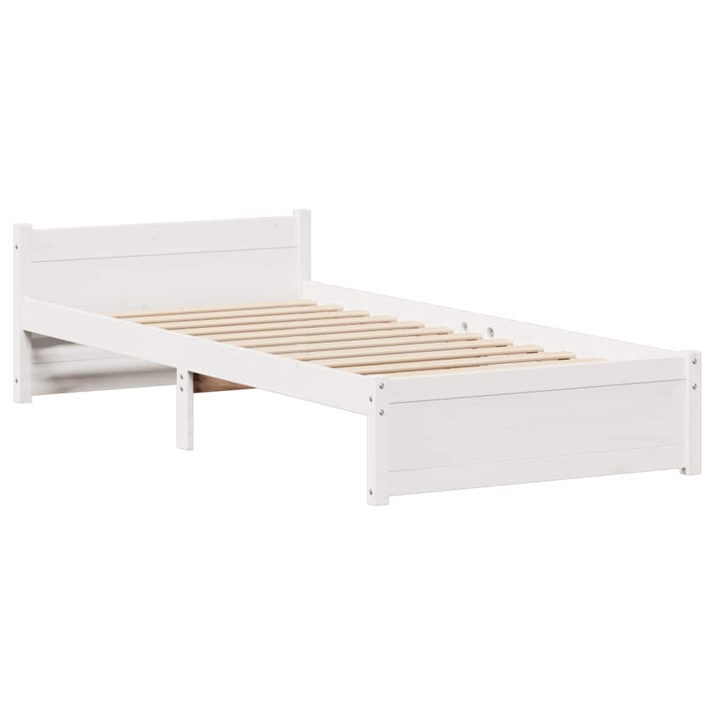 vidaXL Cadru de pat fără saltea, alb, 75x190 cm, lemn masiv de pin