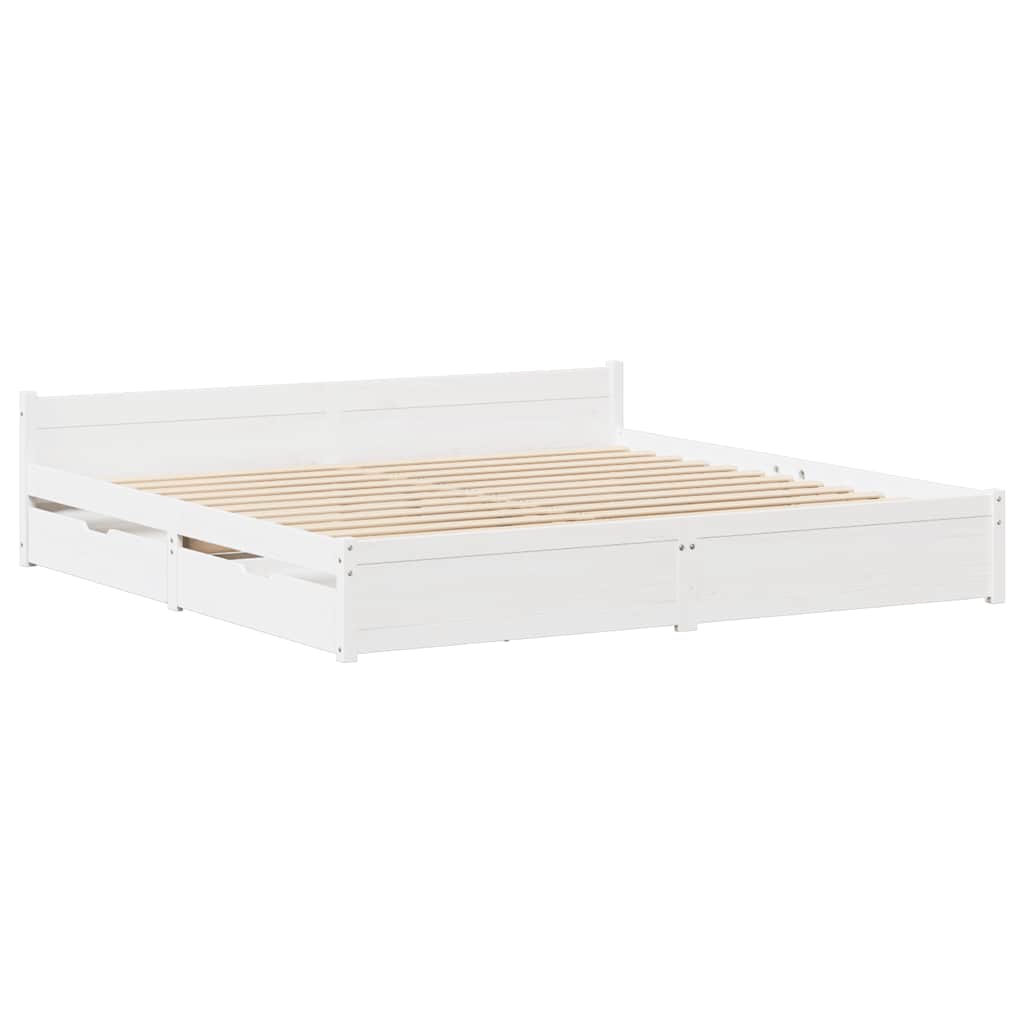 vidaXL Cadru de pat fără saltea, alb, 135x190 cm, lemn masiv de pin