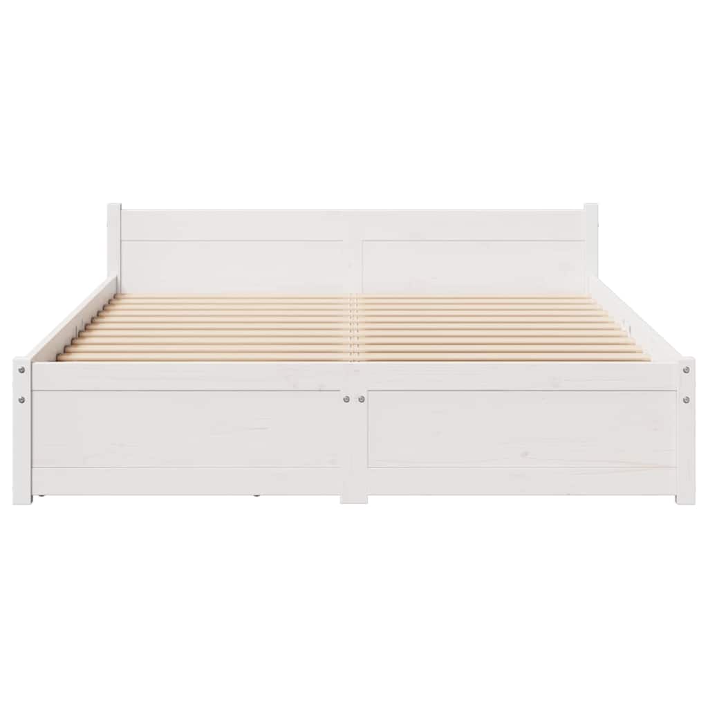 vidaXL Cadru de pat fără saltea, alb, 135x190 cm, lemn masiv de pin