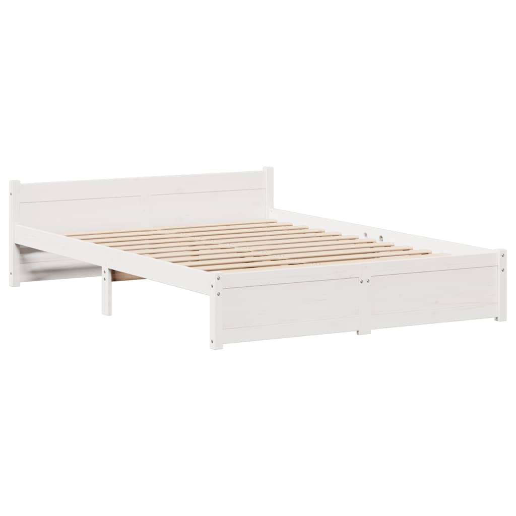 vidaXL Cadru de pat fără saltea, alb, 135x190 cm, lemn masiv de pin