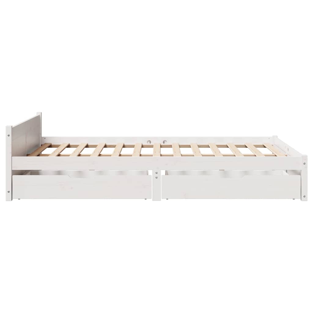 vidaXL Cadru de pat fără saltea, alb, 135x190 cm, lemn masiv de pin