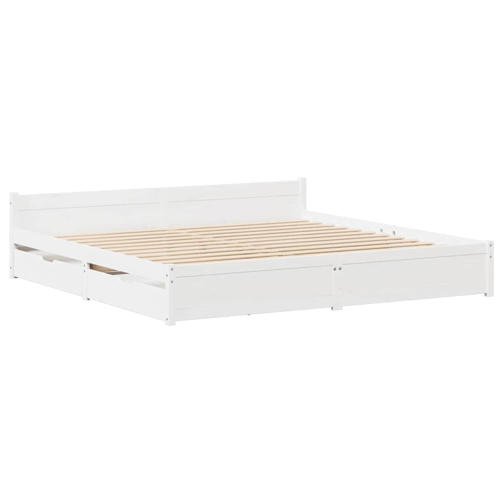 vidaXL Cadru de pat fără saltea, alb, 150x200 cm, lemn masiv pin vidaXL Cadru de pat fără saltea, alb, 150x200 cm, lemn masiv pin