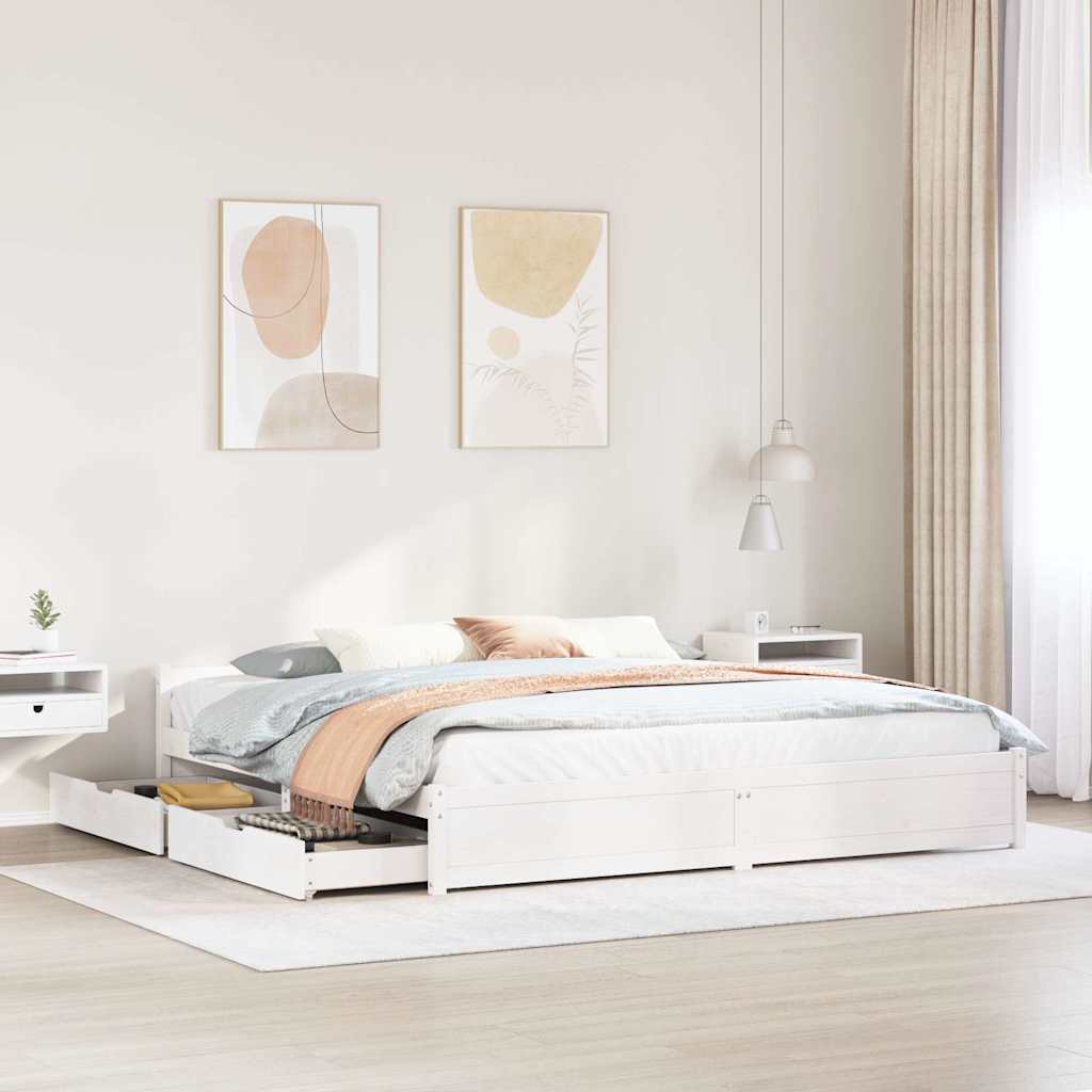 vidaXL Cadru de pat fără saltea, alb, 180x200 cm, lemn masiv pin