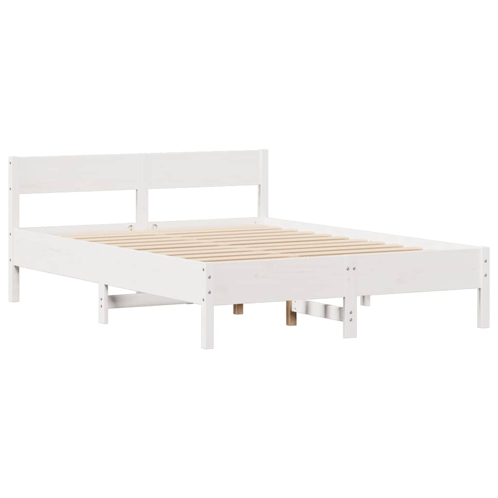 vidaXL Cadru de pat fără saltea, alb, 150x200 cm, lemn masiv pin vidaXL Cadru de pat fără saltea, alb, 150x200 cm, lemn masiv pin