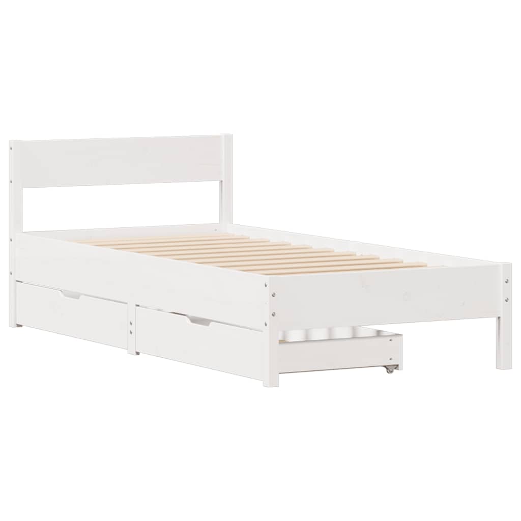 vidaXL Cadru de pat fără saltea, alb, 90x200 cm, lemn masiv pin