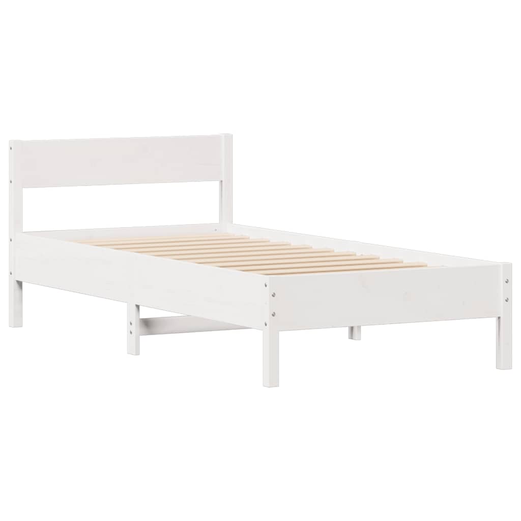 vidaXL Cadru de pat fără saltea, alb, 90x200 cm, lemn masiv pin