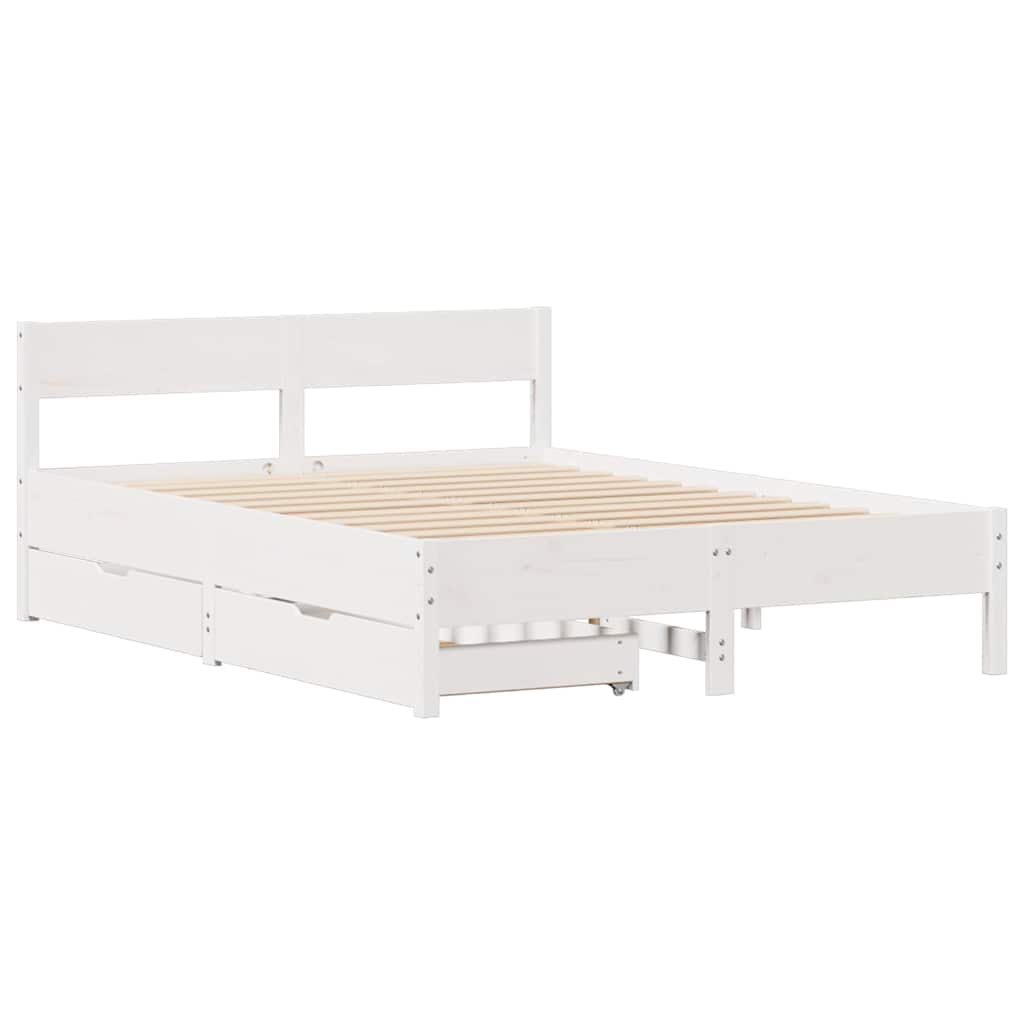 vidaXL Cadru de pat fără saltea, alb, 140x190 cm, lemn masiv de pin vidaXL Cadru de pat fără saltea, alb, 140x190 cm, lemn masiv de pin