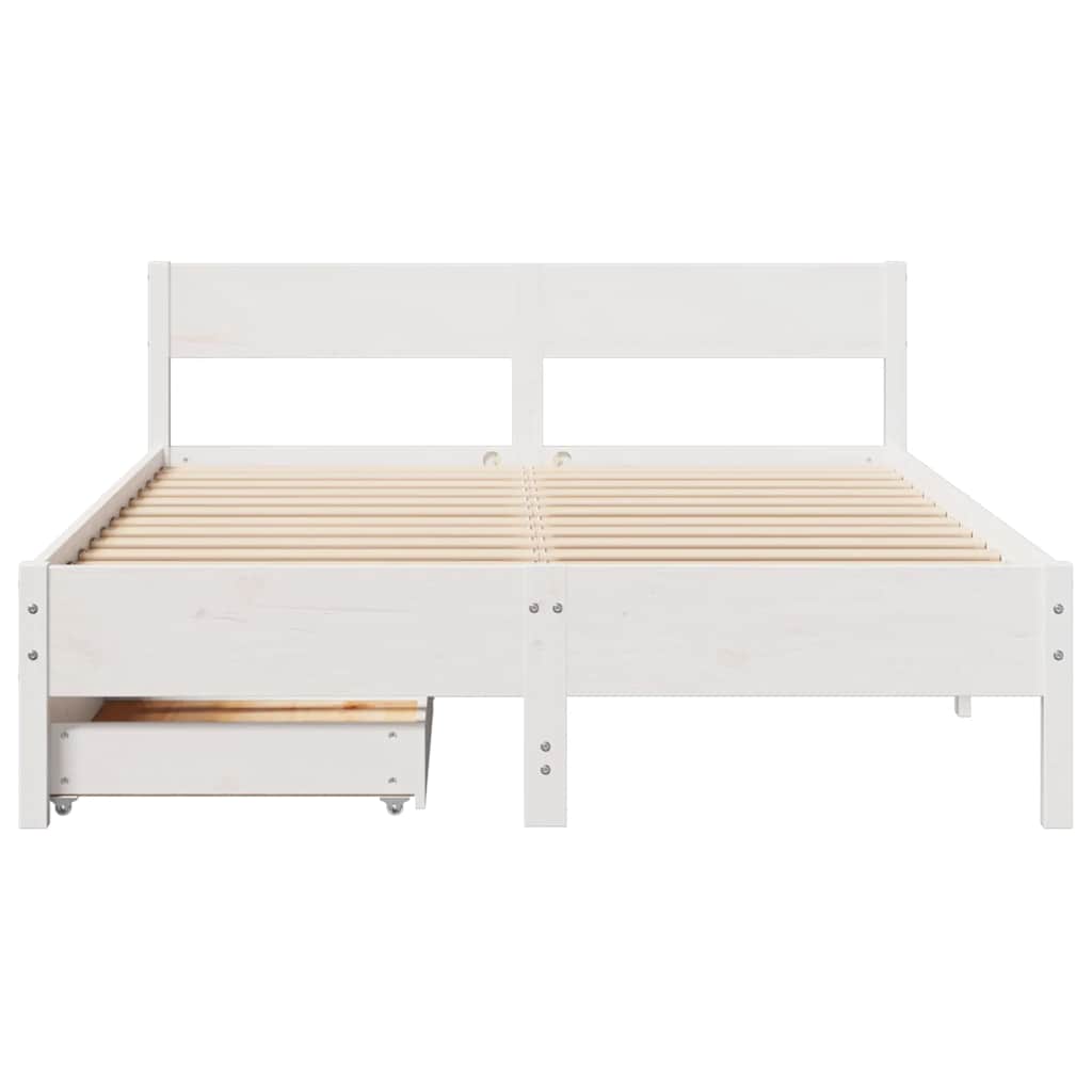 vidaXL Cadru de pat fără saltea, alb, 140x190 cm, lemn masiv de pin vidaXL Cadru de pat fără saltea, alb, 140x190 cm, lemn masiv de pin