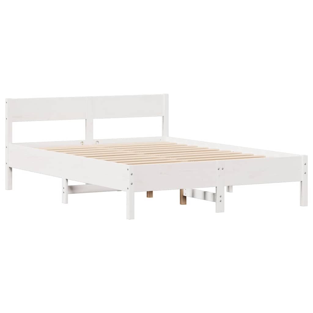 vidaXL Cadru de pat fără saltea, alb, 140x190 cm, lemn masiv de pin vidaXL Cadru de pat fără saltea, alb, 140x190 cm, lemn masiv de pin