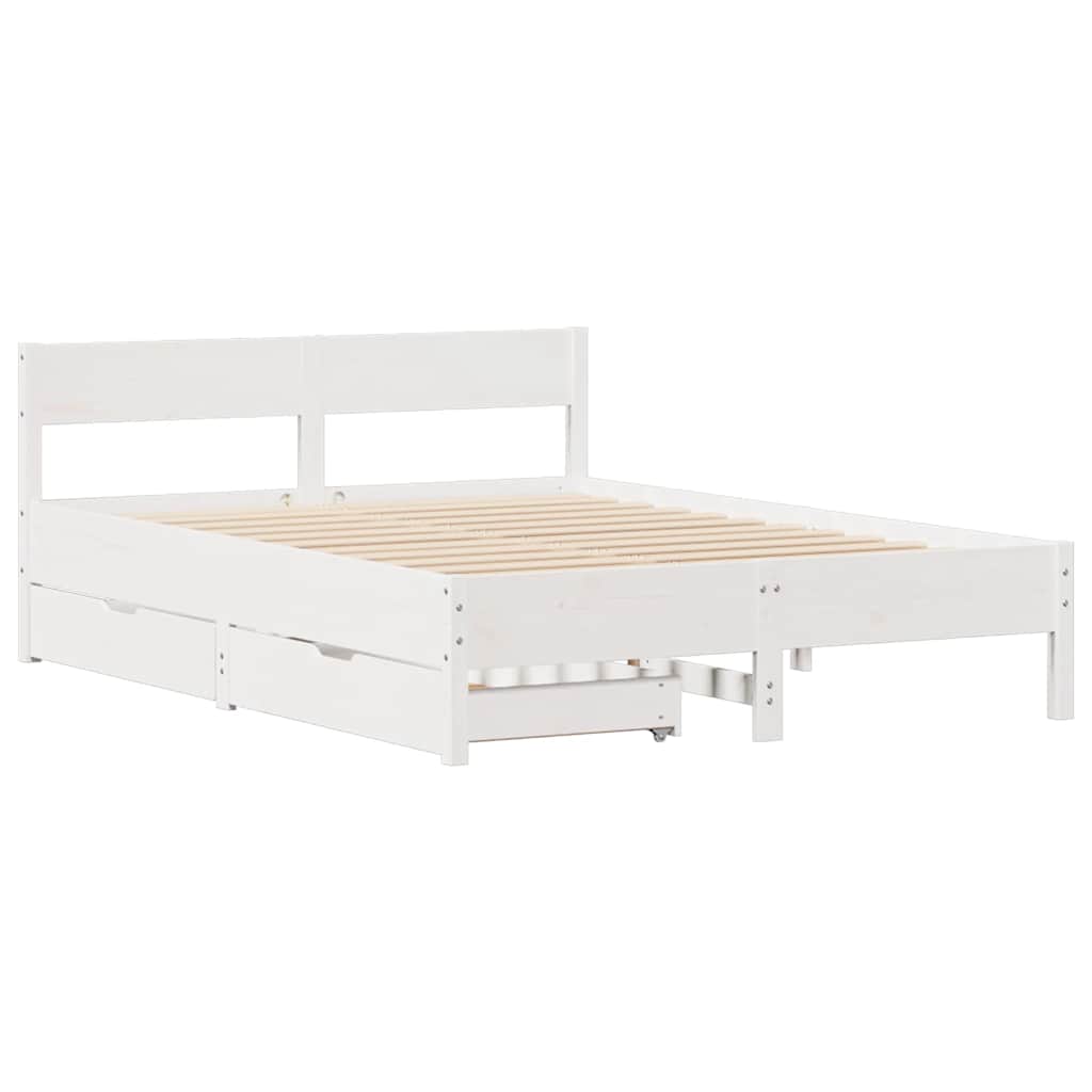vidaXL Cadru de pat fără saltea, alb, 135x190 cm, lemn masiv de pin