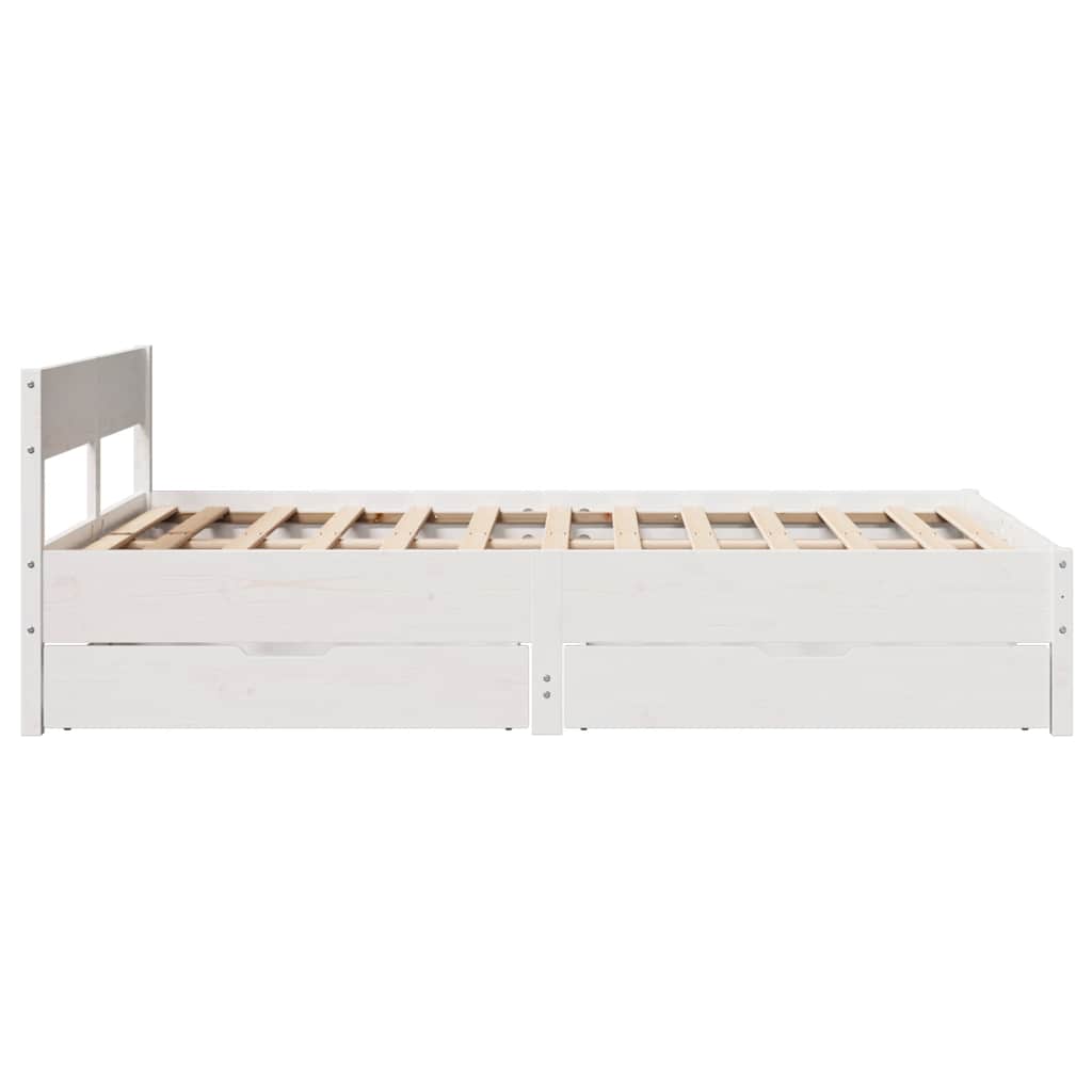 vidaXL Cadru de pat fără saltea, alb, 135x190 cm, lemn masiv de pin