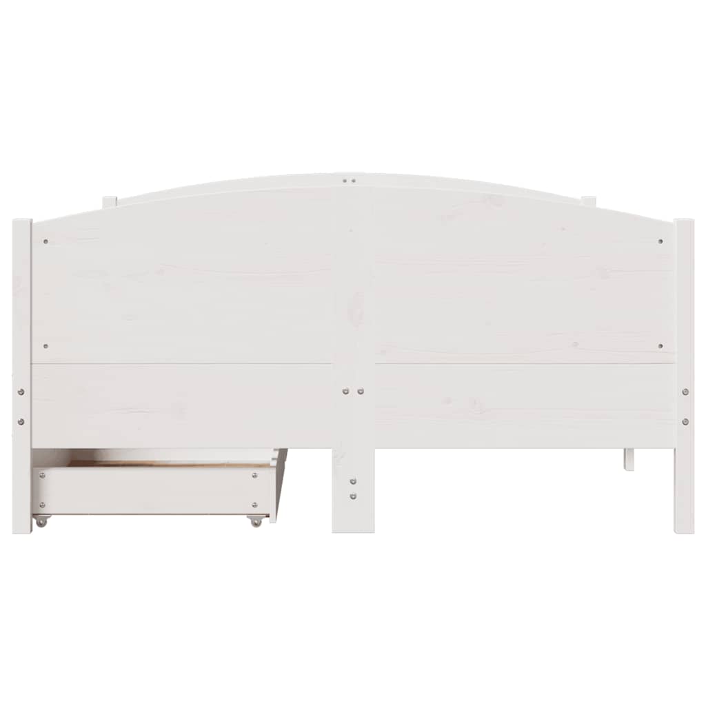 vidaXL Cadru de pat fără saltea, alb, 135x190 cm, lemn masiv de pin