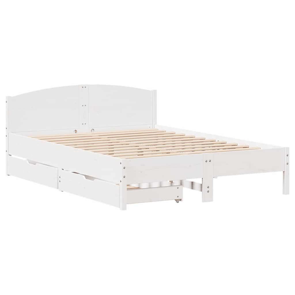 vidaXL Cadru de pat fără saltea, alb, 135x190 cm, lemn masiv de pin vidaXL Cadru de pat fără saltea, alb, 135x190 cm, lemn masiv de pin