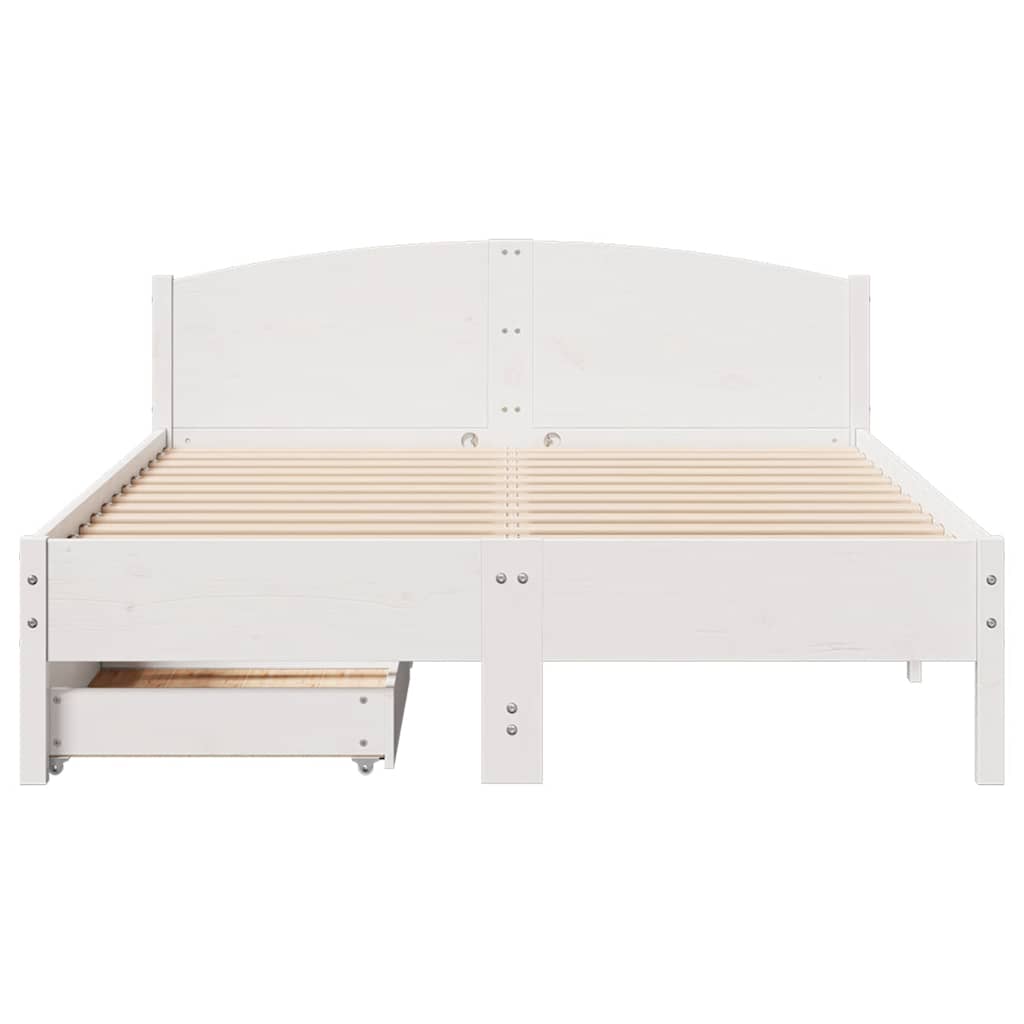 vidaXL Cadru de pat fără saltea, alb, 135x190 cm, lemn masiv de pin vidaXL Cadru de pat fără saltea, alb, 135x190 cm, lemn masiv de pin