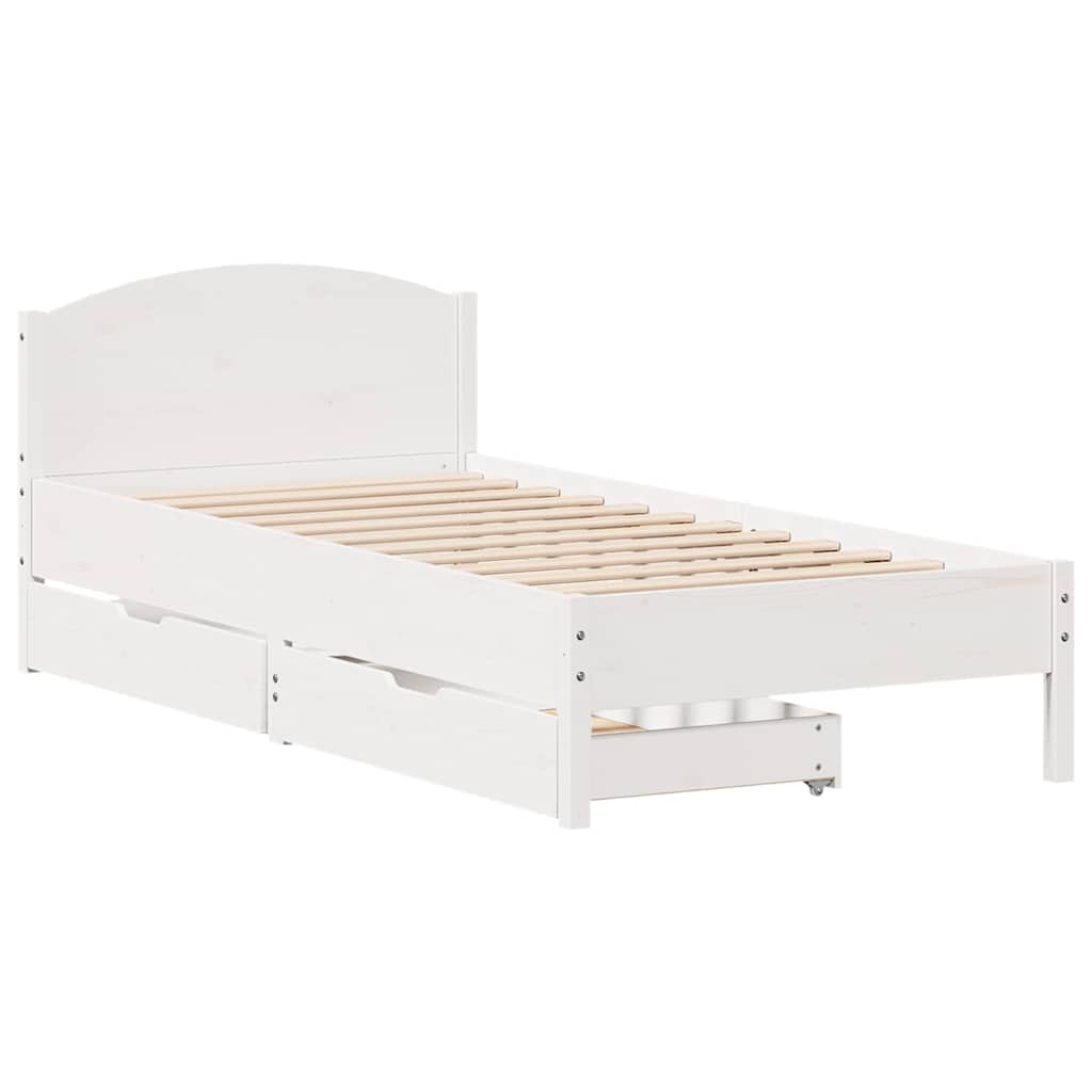 vidaXL Cadru de pat fără saltea, alb, 75x190 cm, lemn masiv de pin