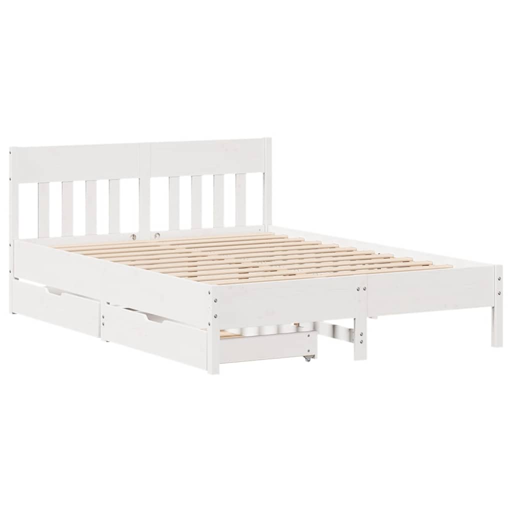vidaXL Cadru de pat fără saltea, alb, 135x190 cm, lemn masiv de pin