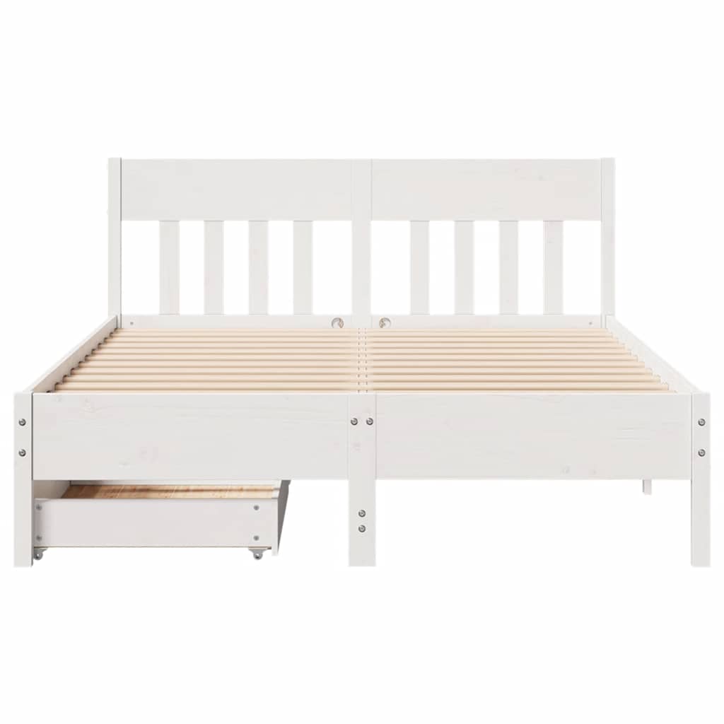 vidaXL Cadru de pat fără saltea, alb, 135x190 cm, lemn masiv de pin