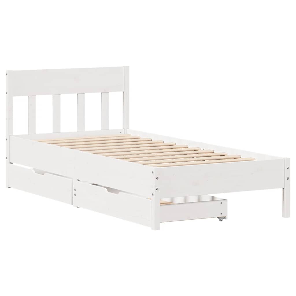 vidaXL Cadru de pat fără saltea, alb, 75x190 cm, lemn masiv de pin