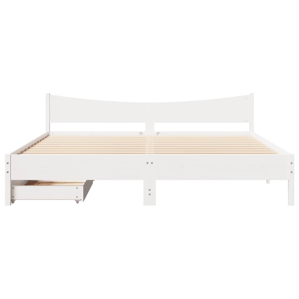 vidaXL Cadru de pat cu sertare, alb, 200x200 cm, lemn masiv de pin vidaXL Cadru de pat cu sertare, alb, 200x200 cm, lemn masiv de pin