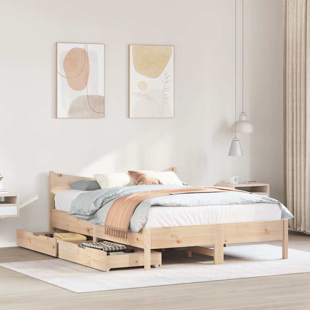 vidaXL Cadru de pat cu sertare, 160x200 cm, lemn masiv pin vidaXL Cadru de pat cu sertare, 160x200 cm, lemn masiv pin