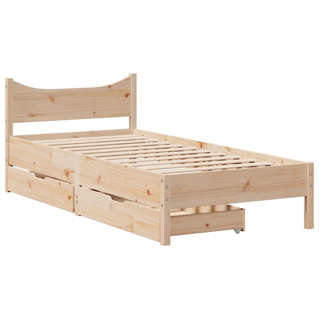 vidaXL Cadru de pat cu sertare, 90x200 cm, lemn masiv pin