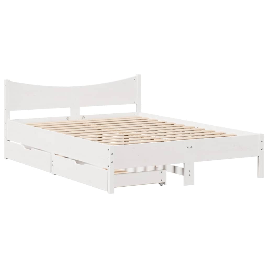 vidaXL Cadru de pat cu sertare, alb, 140x190 cm, lemn masiv de pin