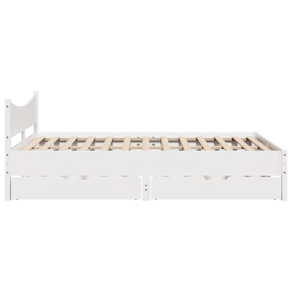 vidaXL Cadru de pat cu sertare, alb, 140x190 cm, lemn masiv de pin