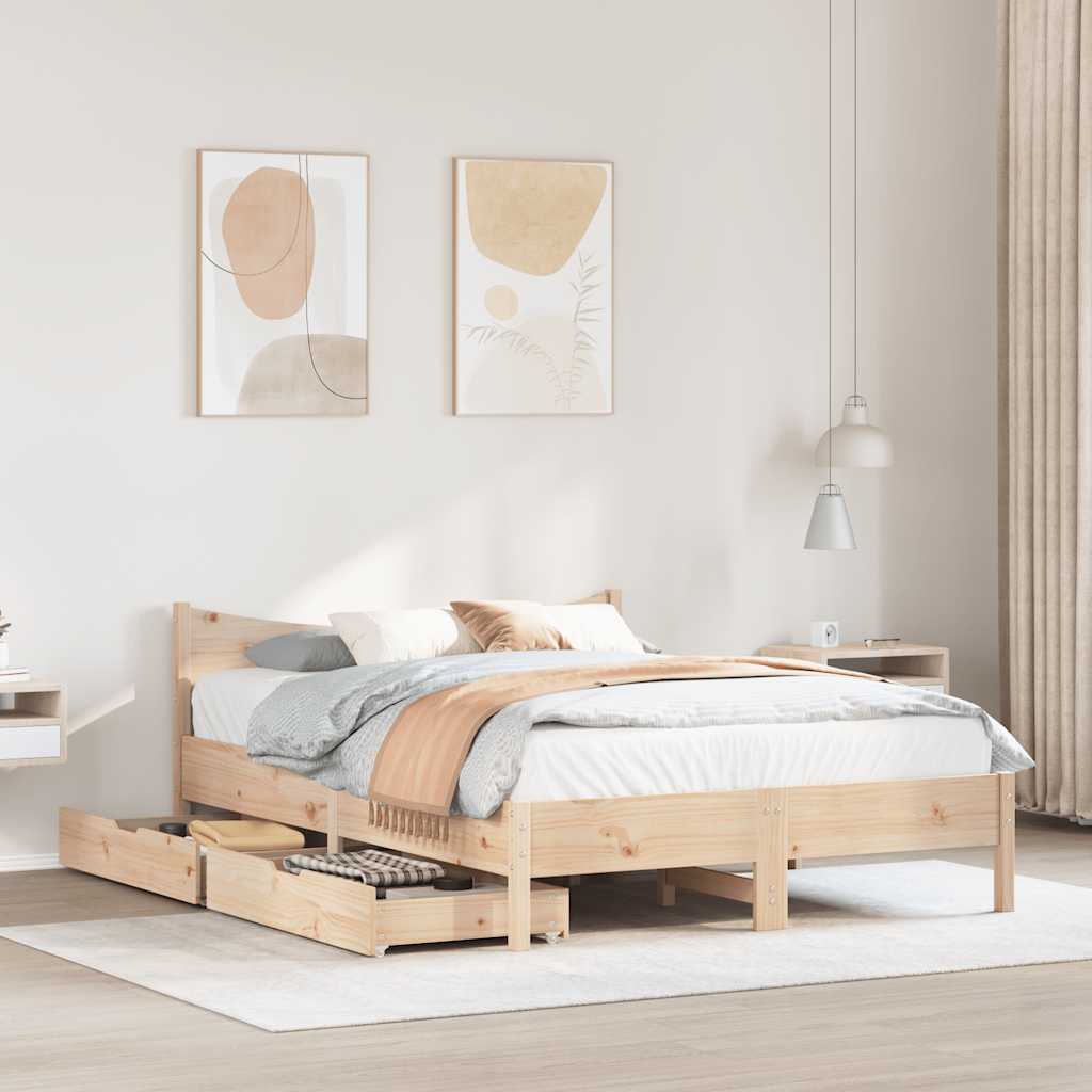 vidaXL Cadru de pat cu sertare, 120x190 cm, lemn masiv pin
