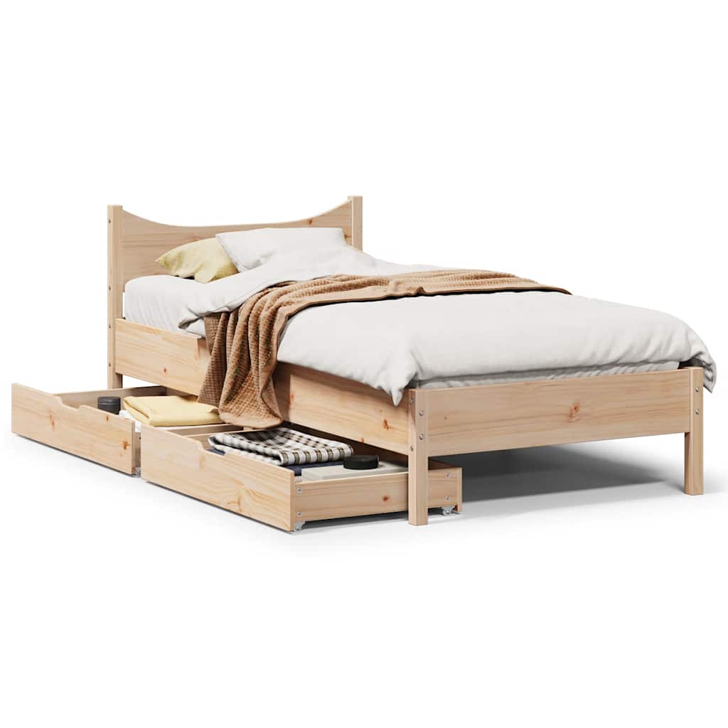 vidaXL Cadru de pat cu sertare, 75x190 cm, lemn masiv de pin vidaXL Cadru de pat cu sertare, 75x190 cm, lemn masiv de pin