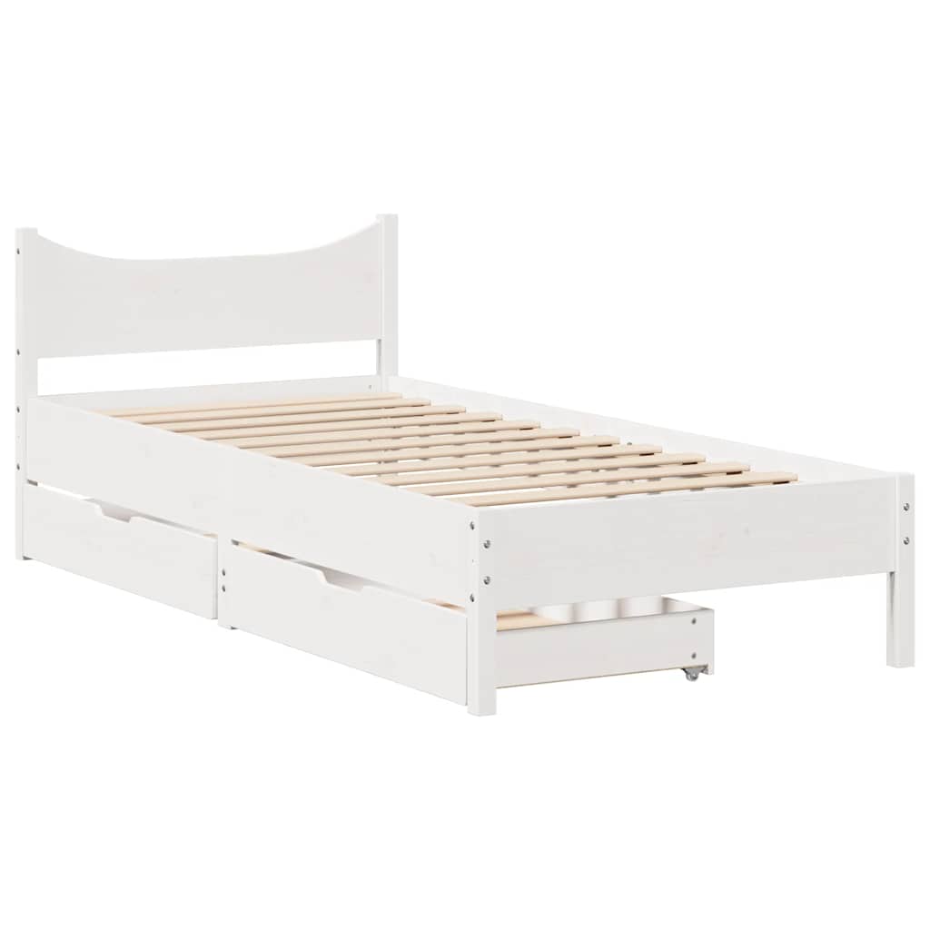 vidaXL Cadru de pat cu sertare, alb, 75x190 cm, lemn masiv de pin