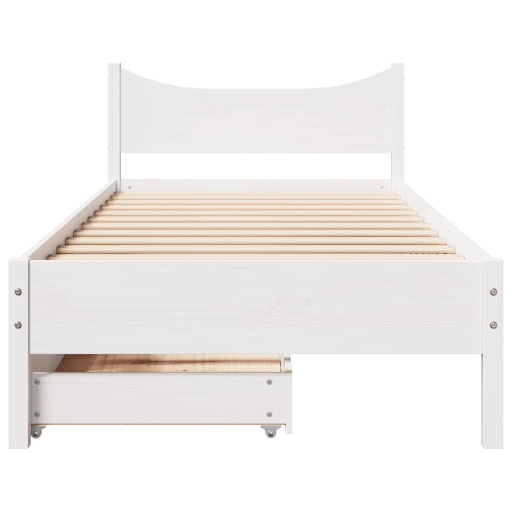 vidaXL Cadru de pat cu sertare, alb, 75x190 cm, lemn masiv de pin