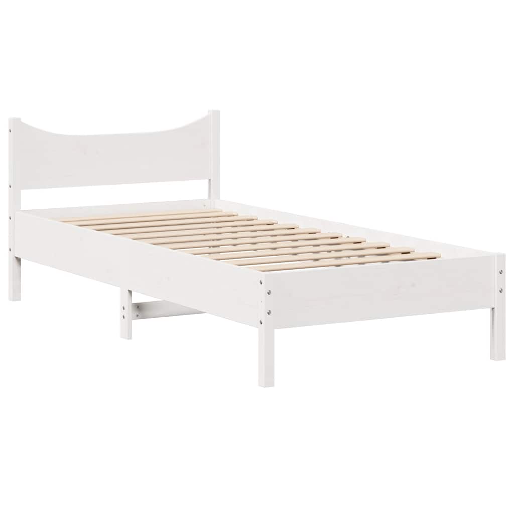 vidaXL Cadru de pat cu sertare, alb, 75x190 cm, lemn masiv de pin