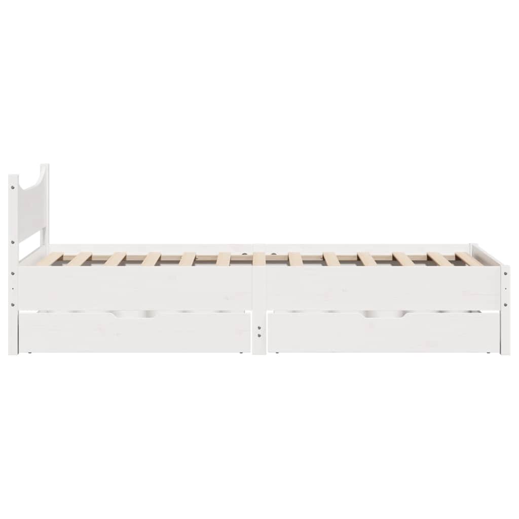 vidaXL Cadru de pat cu sertare, alb, 75x190 cm, lemn masiv de pin