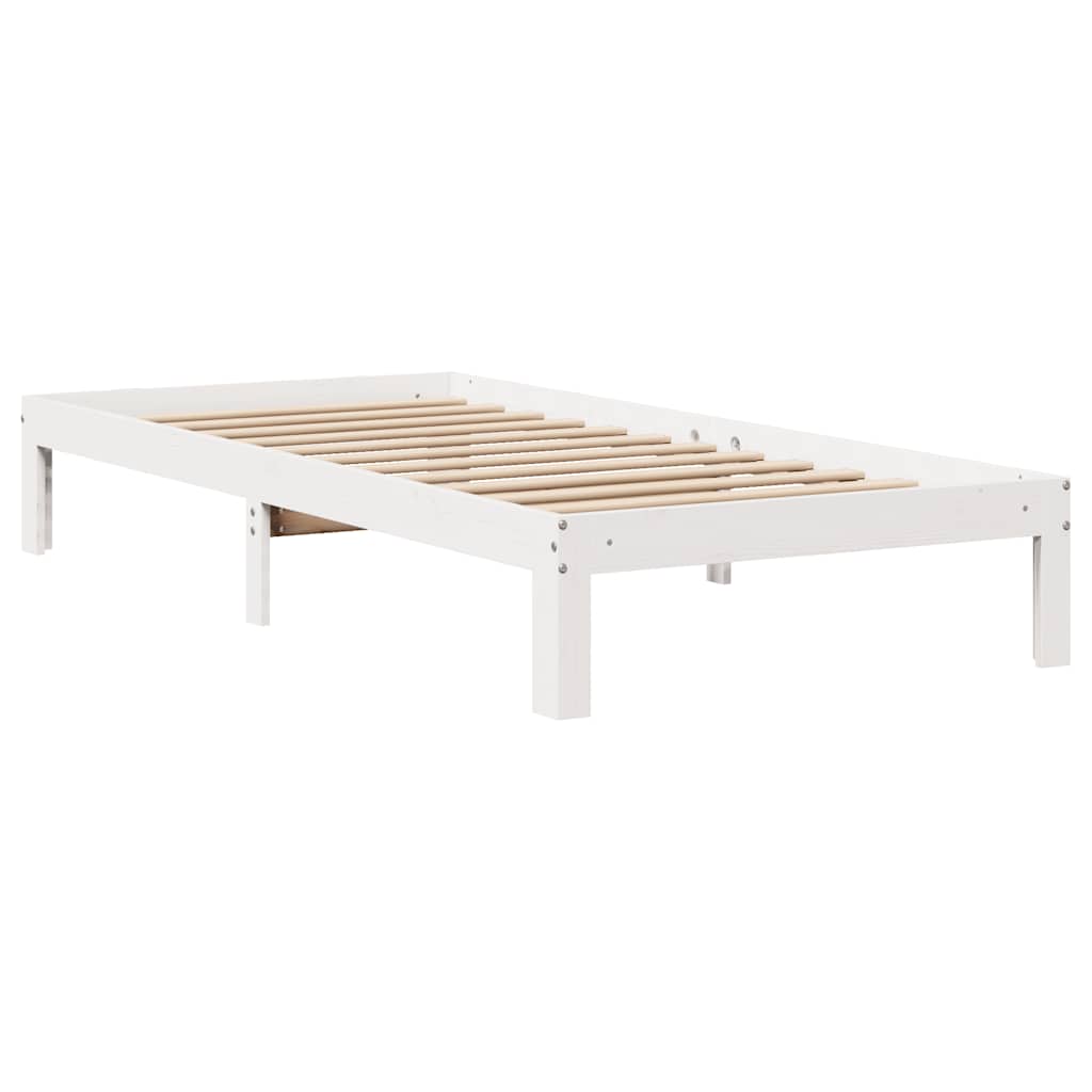 vidaXL Cadru de pat cu sertare, alb, 75x190 cm, lemn masiv de pin vidaXL Cadru de pat cu sertare, alb, 75x190 cm, lemn masiv de pin