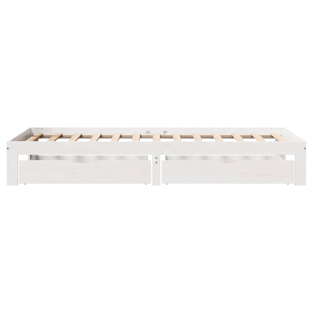 vidaXL Cadru de pat cu sertare, alb, 75x190 cm, lemn masiv de pin vidaXL Cadru de pat cu sertare, alb, 75x190 cm, lemn masiv de pin