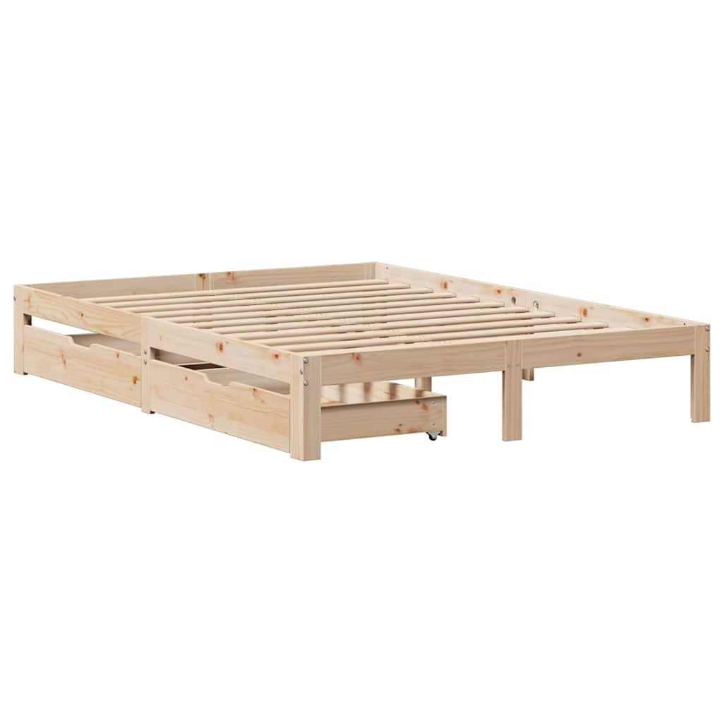 vidaXL Cadru de pat cu sertare, 135x190 cm, lemn masiv de pin