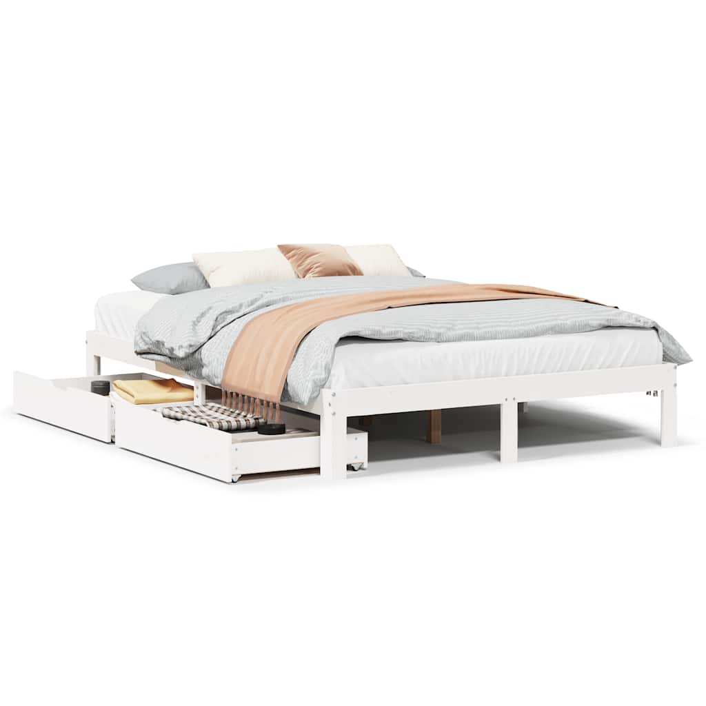 vidaXL Cadru de pat cu sertare, alb, 140x190 cm, lemn masiv de pin vidaXL Cadru de pat cu sertare, alb, 140x190 cm, lemn masiv de pin