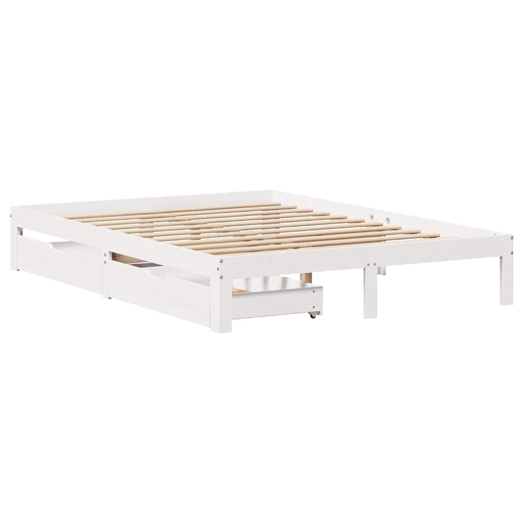 vidaXL Cadru de pat cu sertare, alb, 140x190 cm, lemn masiv de pin vidaXL Cadru de pat cu sertare, alb, 140x190 cm, lemn masiv de pin