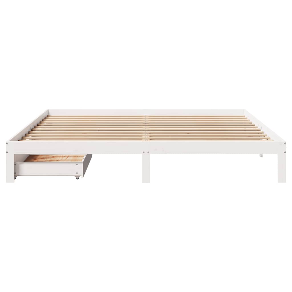vidaXL Cadru de pat cu sertare, alb, 180x200 cm, lemn masiv pin