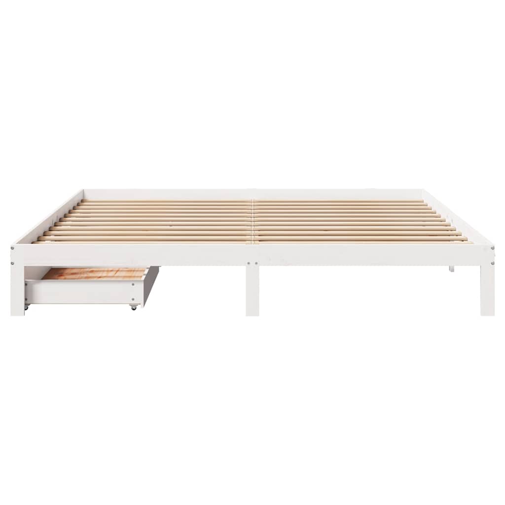 vidaXL Cadru de pat cu sertare, alb, 200x200 cm, lemn masiv de pin vidaXL Cadru de pat cu sertare, alb, 200x200 cm, lemn masiv de pin